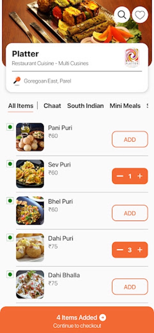Adroit Alliance Food Delivery Menu Interface