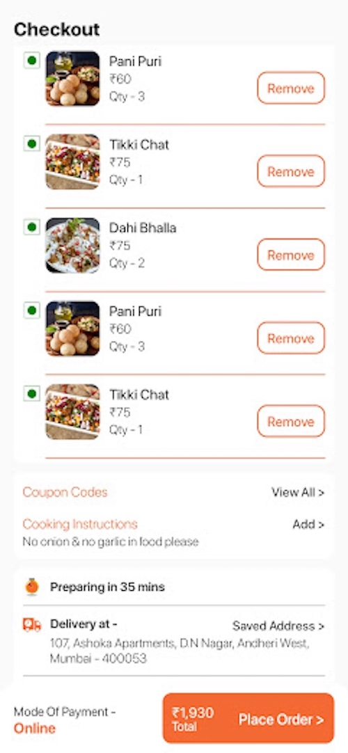 Adroit Alliance Food Delivery Cart Screen